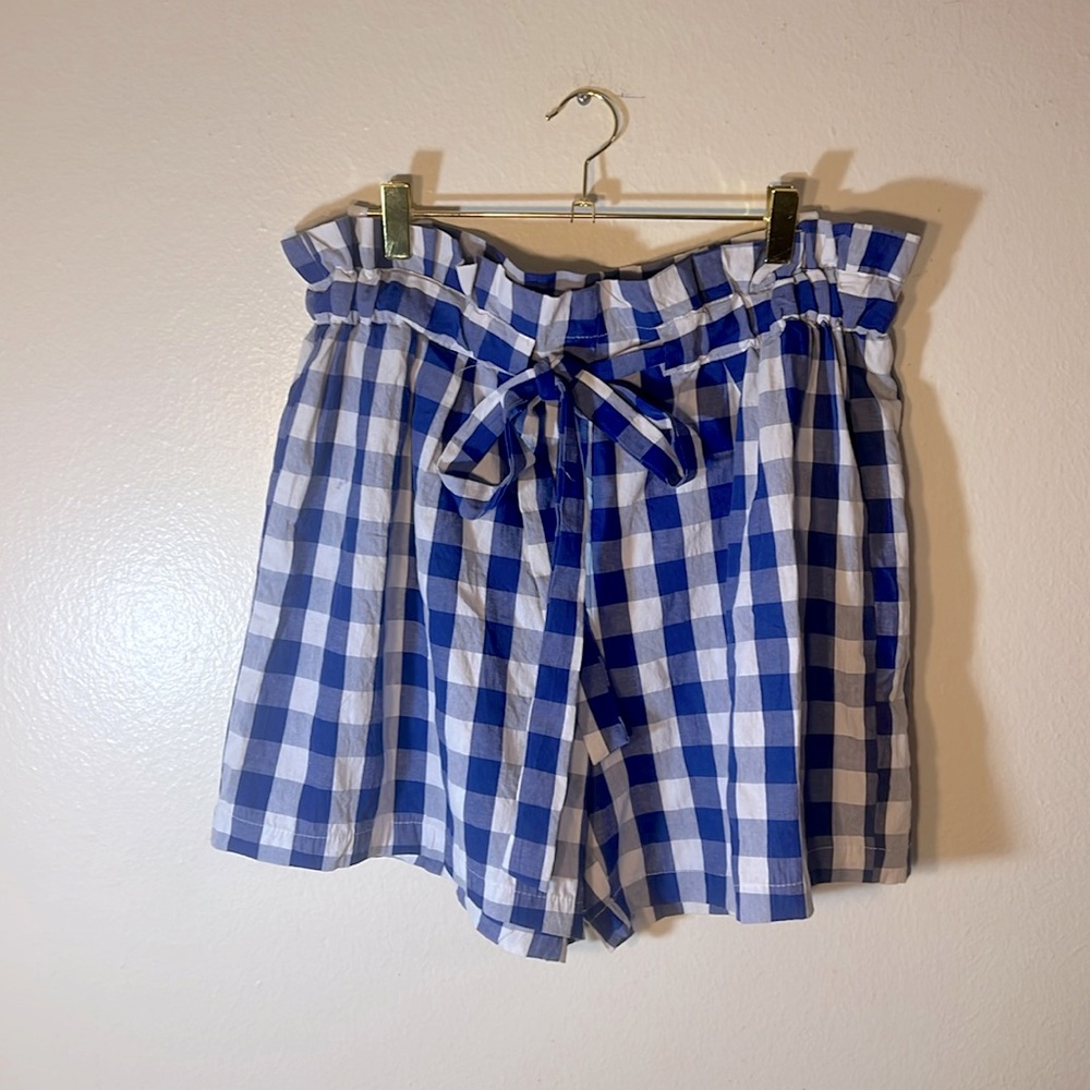 Joie Blue and White Gingham Cotton Paper Bag Waist Light Weight Shorts XL